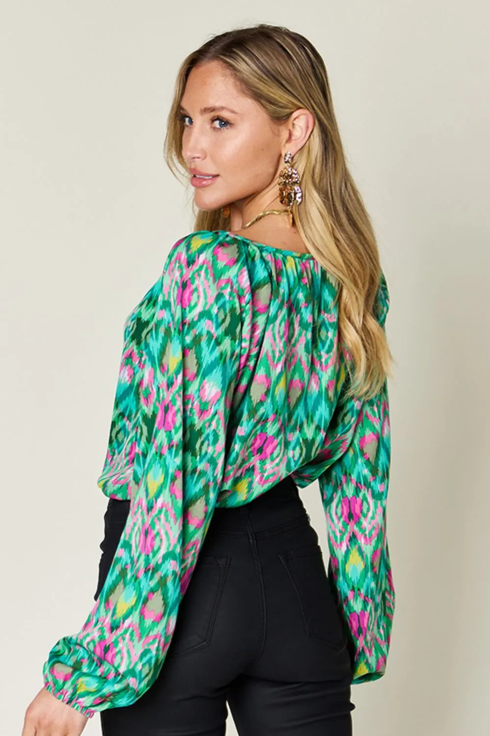 Sarah Express Women's Printed Balloon Sleeve Blouse