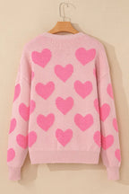 Sarah Express Women's Valentine's Day Heart Jacquard Round Neck Sweater
