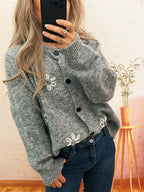 Sarah Express Women's Flower Button-Down Cardigan