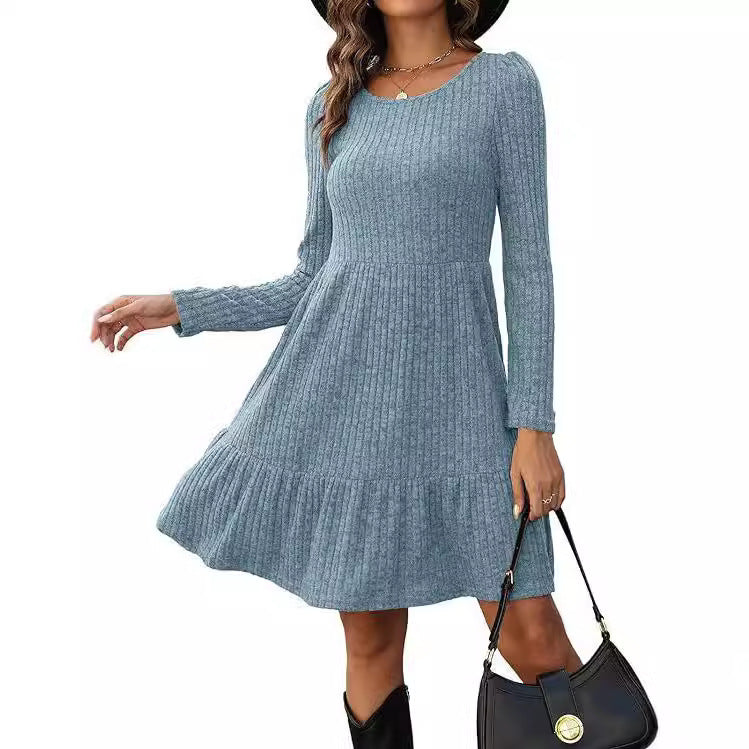 Women's Round Neck Knitted Sweater Dress Long Sleeve Bodycon