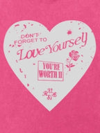 Sarah Express Women's Heart Round Neck Short Sleeve T-Shirt - Oversized Washed Cotton Tee