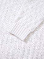 Sarah Express Women's Textured Knit Ribbed Edge V Neck Loose Sweater