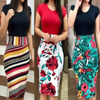 Women's Printed Midi Pencil Dress Short Sleeve Office Work