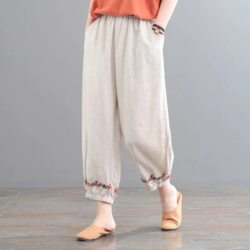 Vintage Style Casual Pants Solid Color Wide Leg Polyester