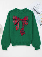 Sarah Express Women's Plaid Bow Graphic Christmas Sweater