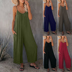 Women's Sleeveless Jumpsuit with Pockets - Casual Loose Fit Romper
