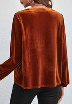 Sarah Express Women's Notched Long Sleeve Velvet Top
