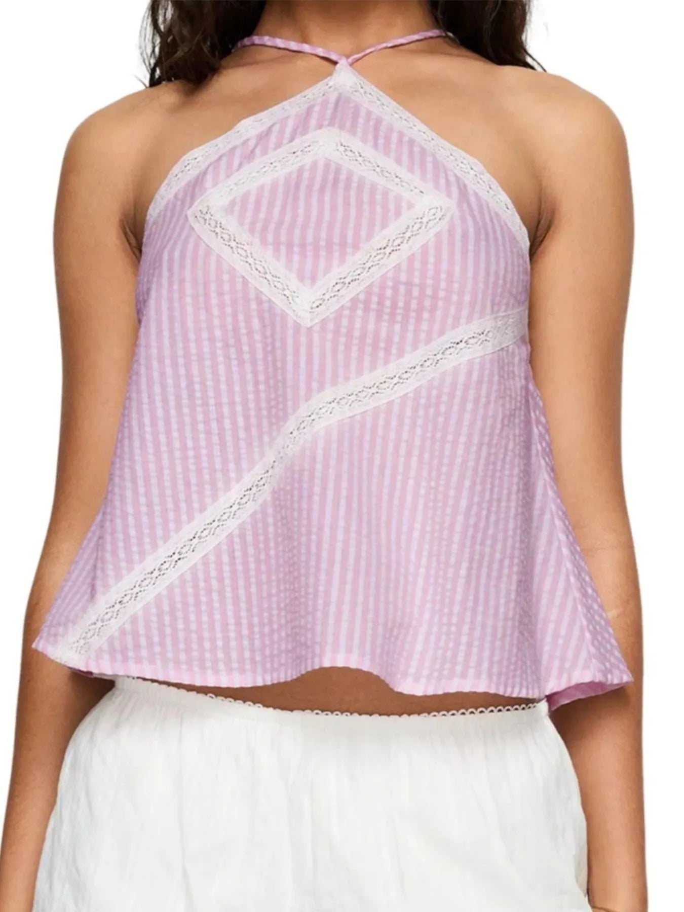 Sarah Express Women's Striped Halter Neck Cami Pink