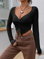 Sarah Express Women's Twisted Front Long Sleeve T-Shirt