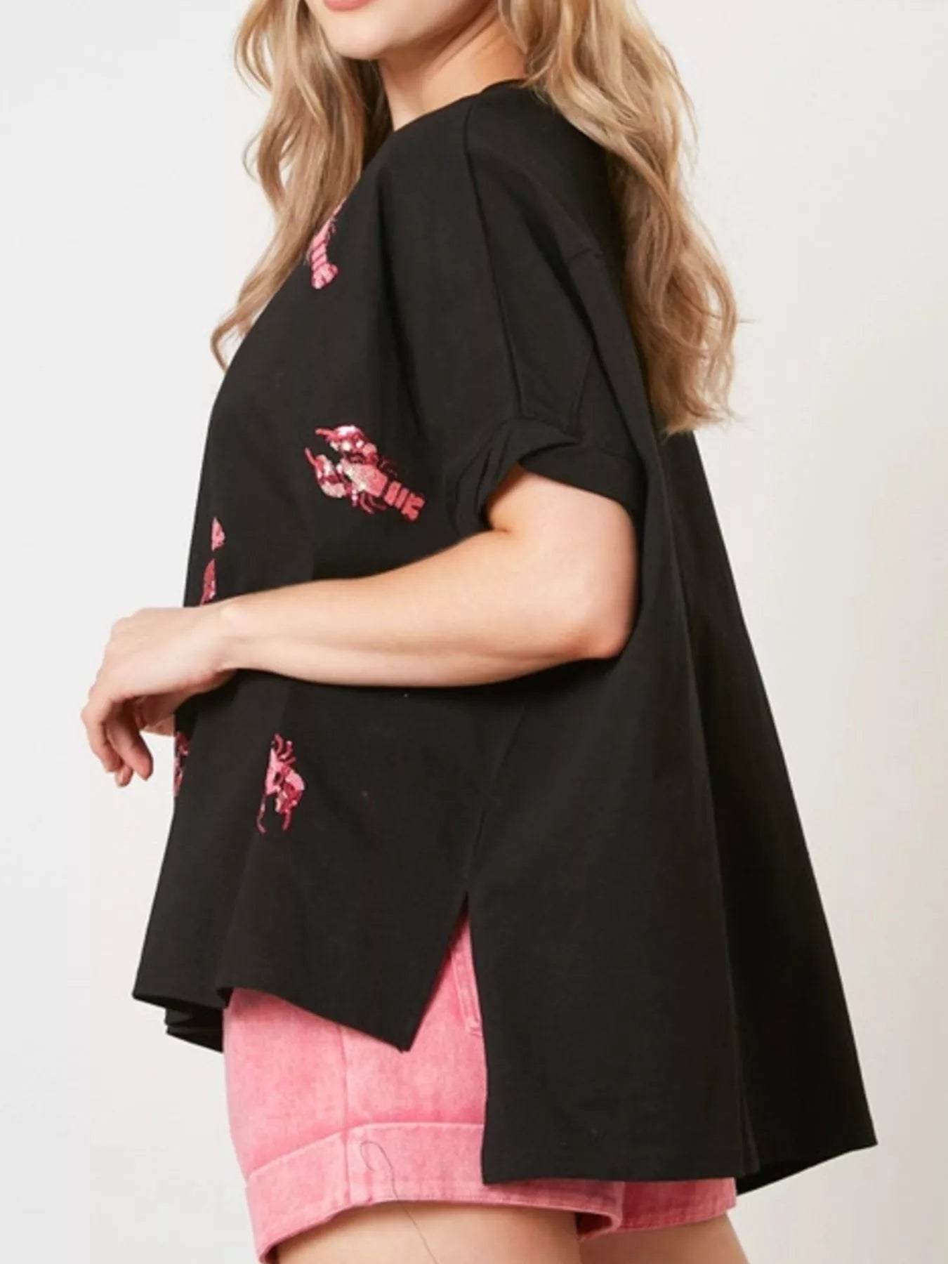 Sarah Express Women's Sequin Lobster Round Neck T-Shirt