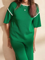 Sarah Express Women's Contrast Trim T-Shirt and Drawstring Pants Set