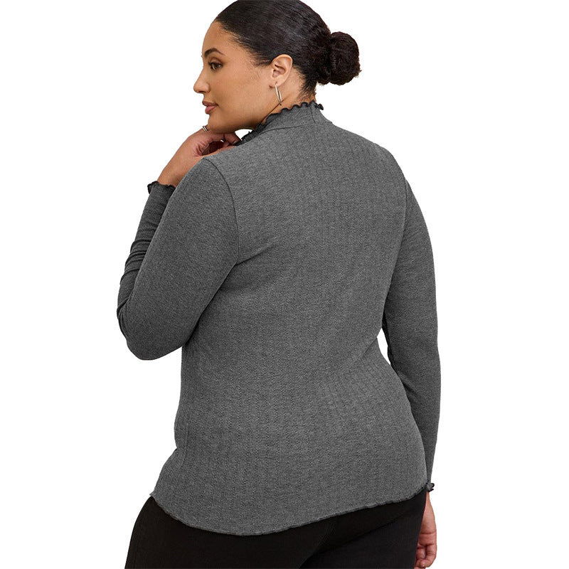 Ribbed Mock Neck Long Sleeve T-Shirt Slim Fit Layering Top