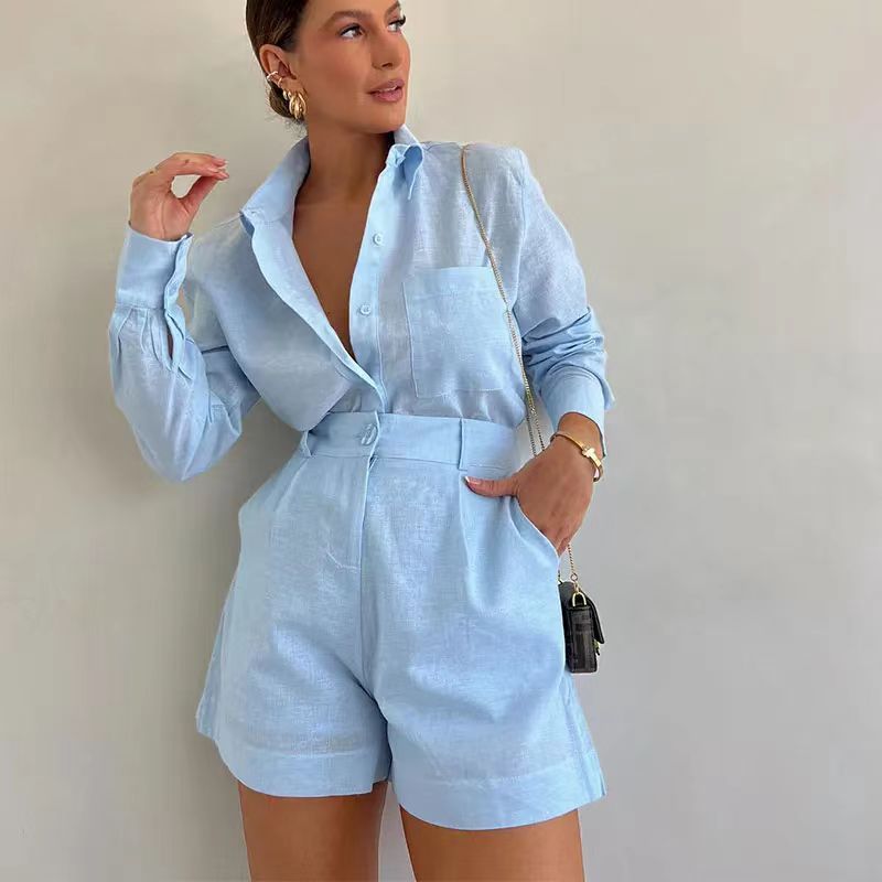Women's Long Sleeve Blazer and Shorts Two-Piece Suit Set Professional Casual