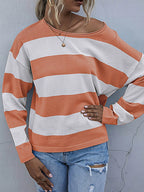Sarah Express Women's Striped Casual Long Sleeve Knit Top