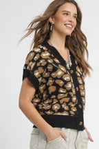 Sarah Express Women’s Leopard Print Knit Cardigan Button-Down Casual All-Season