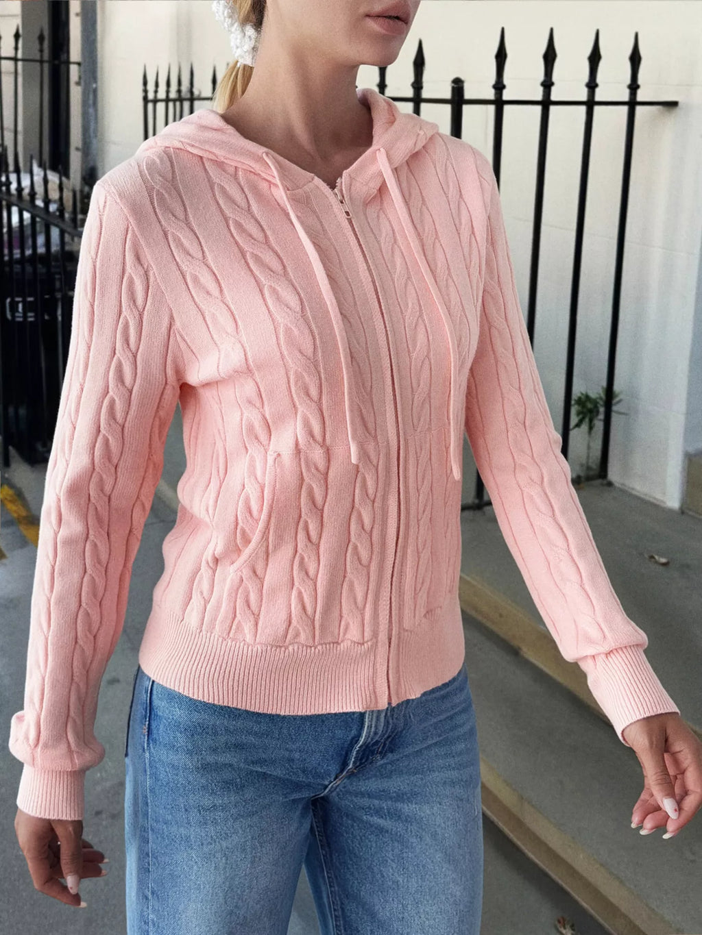 Sarah Express Women's Cozy Cable-Knit Zip-Up Cardigan