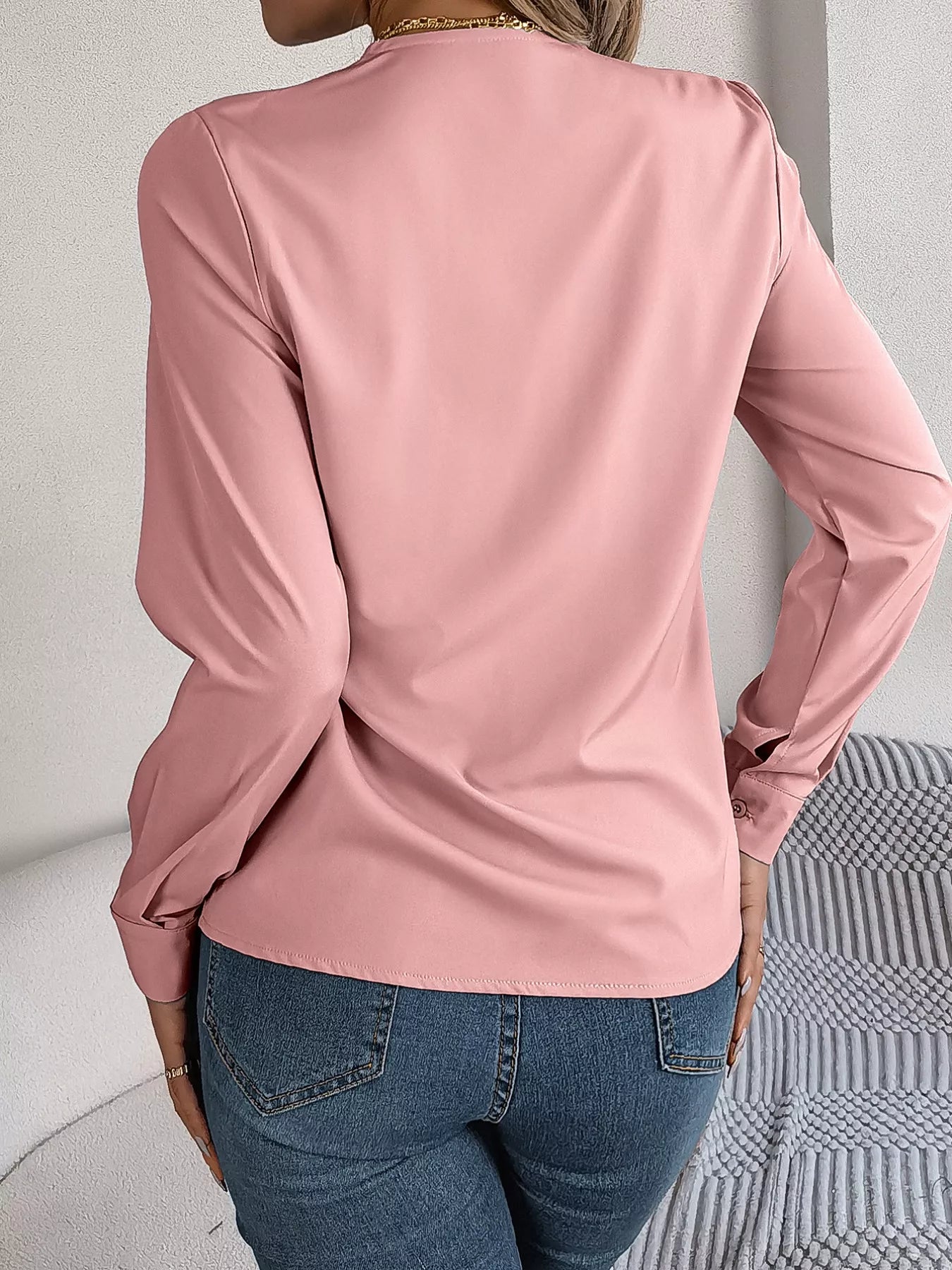 Sarah Express Women's Layered V-Neck Long Sleeve Blouse