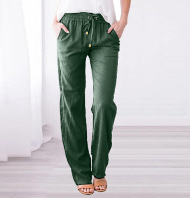 Women's Elastic Waist Loose Straight Leg Casual Trousers