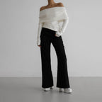 Women's Off-Shoulder Knitted Long Sleeve Top Slim Fit Pullover Sweater