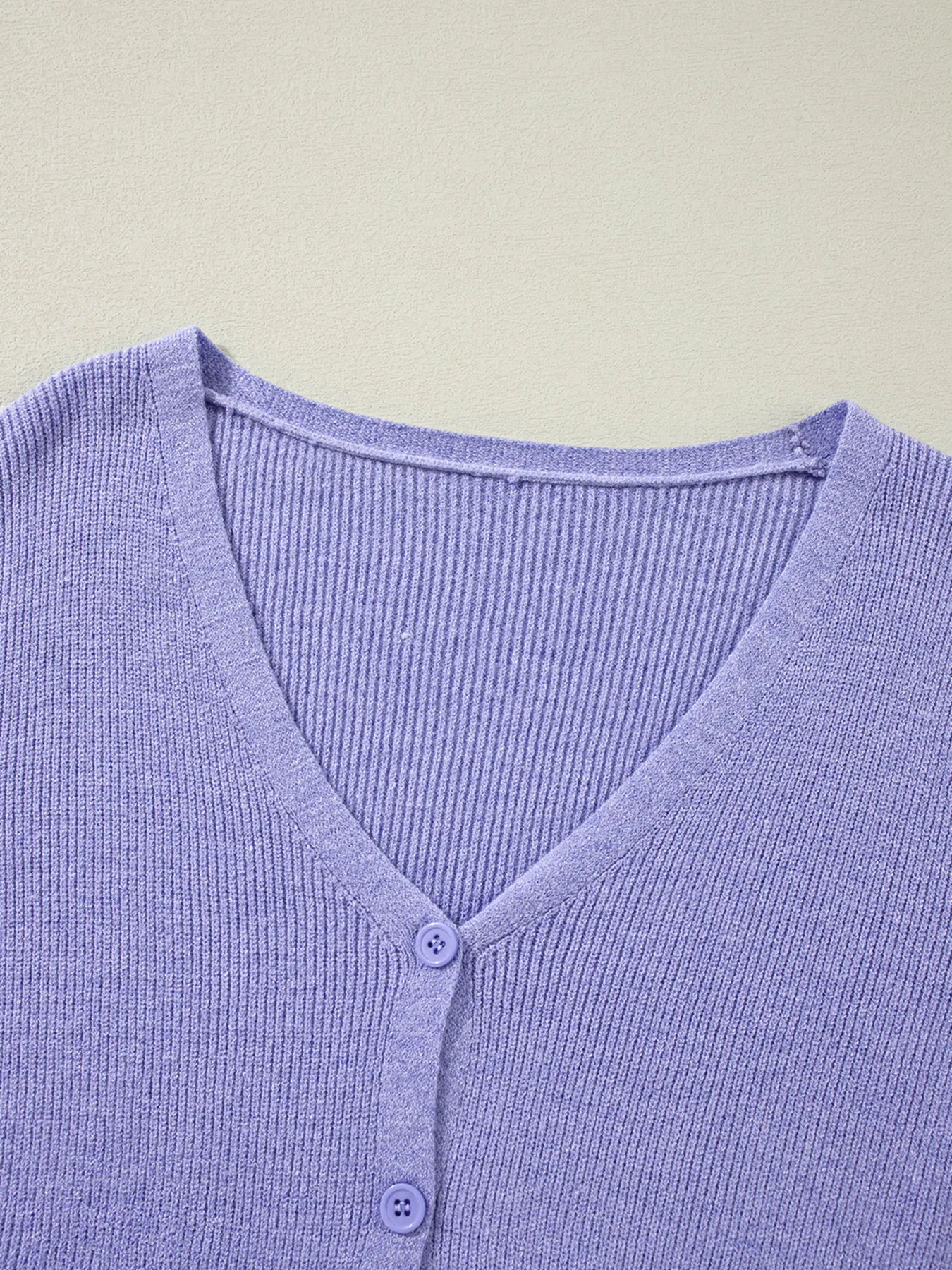 Sarah Express Women's Ribbed Knit Button Front V Neck Cardigan