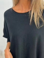 Sarah Express Women's Round Neck Long Sleeve Knit Top with Lace Trim Plus Size