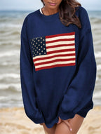 USA Flag Drop Shoulder Long Sleeve Sweater Women