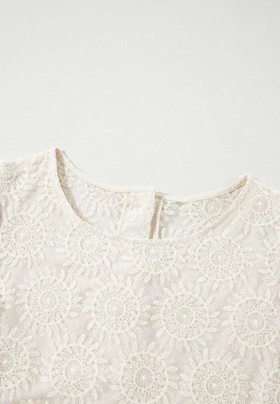 Sarah Express Women's Flower Jacquard Flounce Sleeve Blouse