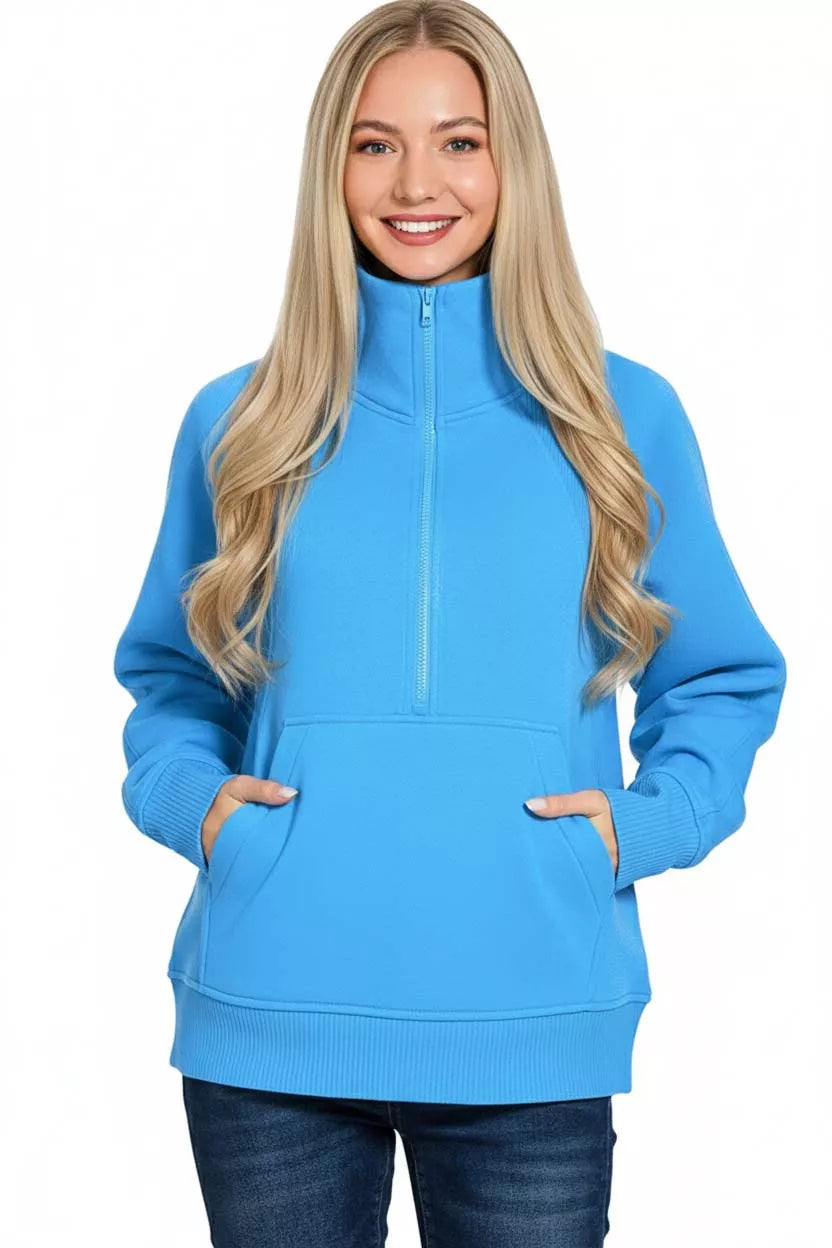 Sarah Express Women's Half Zip Fleece Sweatshirt with Kangaroo Pocket