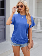 Sarah Express Women's Round Neck Short Sleeve Ruched T-Shirt