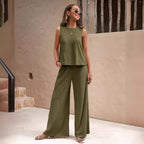 Women's Sleeveless Top and Wide Leg Pants Two Piece Set