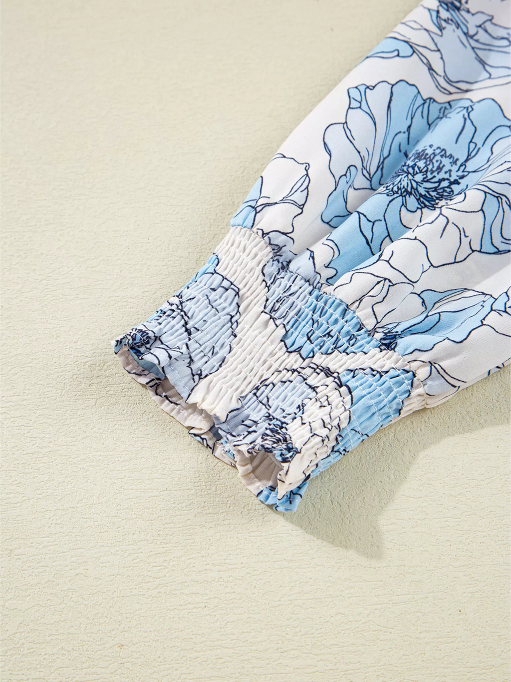 Sarah Express Women's Floral Print Frilly Smocked Square Neck Long Sleeve Blouse