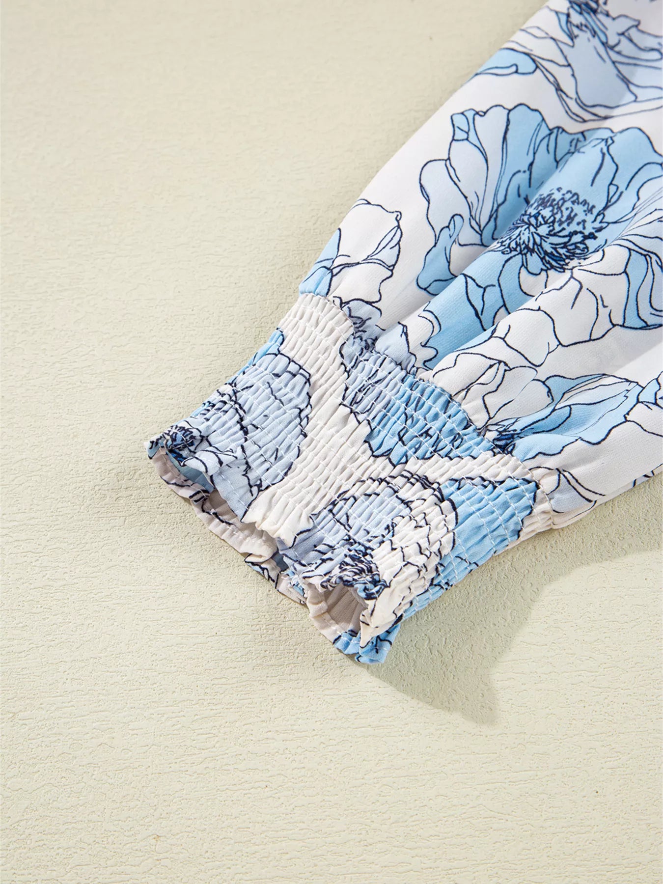 Sarah Express Women's Floral Print Frilly Smocked Square Neck Long Sleeve Blouse