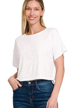 Sarah Express Women’s Ribbed Round Neck Cropped T-Shirt Casual