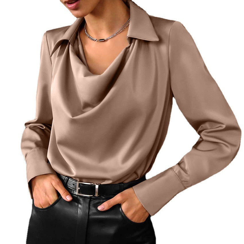 Women's Long Sleeve Shirt Irregular Drape Collar Polyester