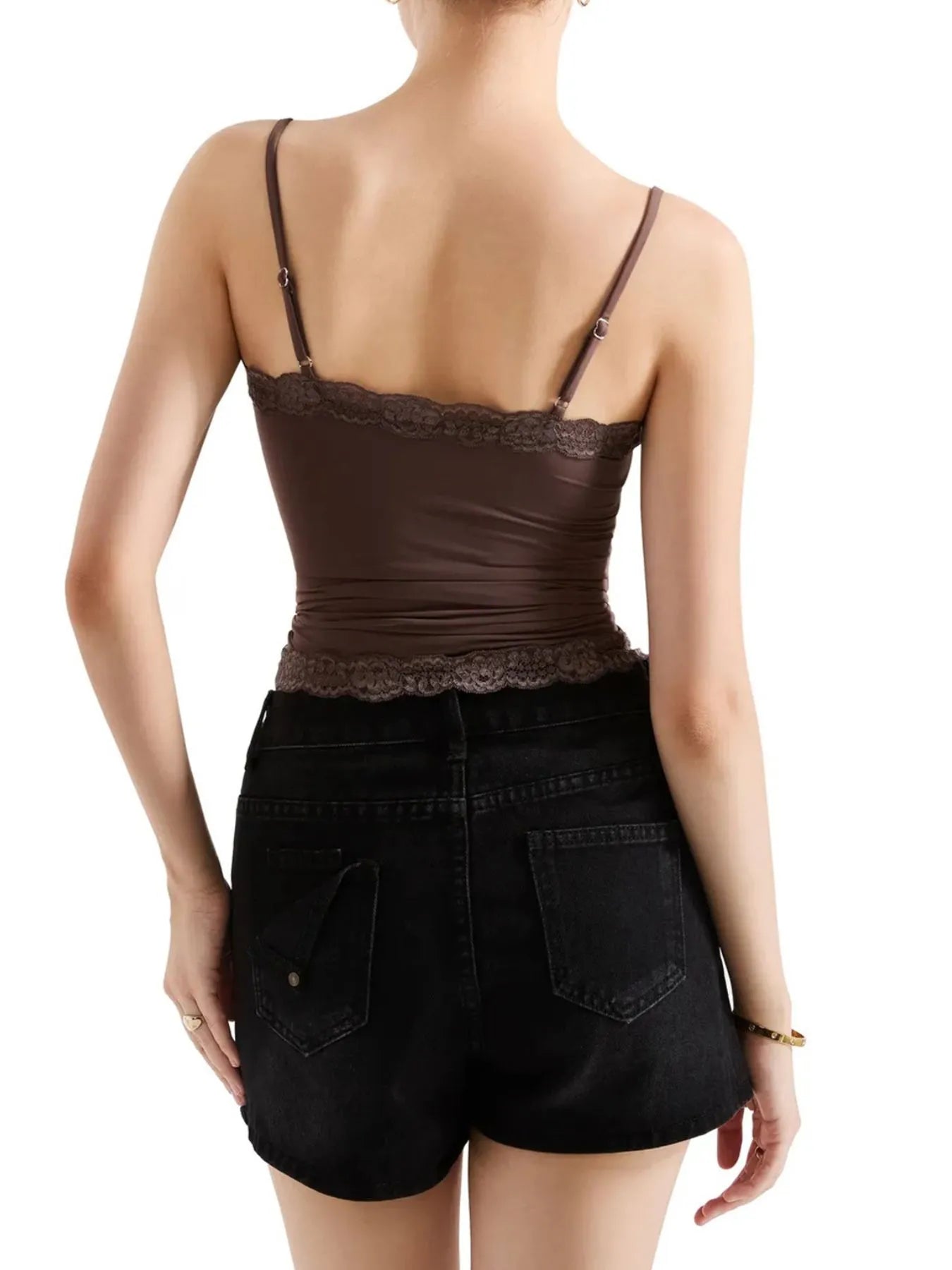 Sarah Express Women's Lace Trim Cami Top - Elegant Sleeveless Tank