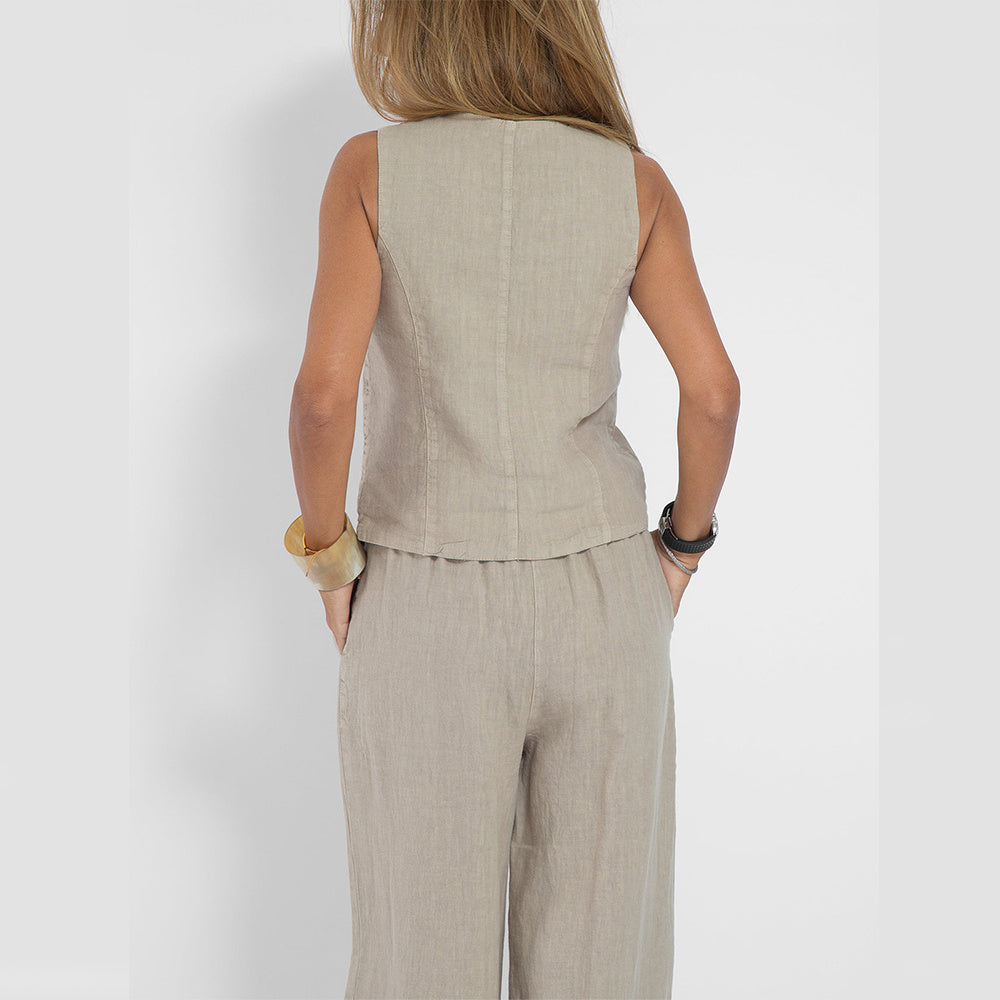 Women's V-Neck Button Vest and Straight Pants Two Piece Set