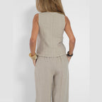 Women's V-Neck Button Vest and Straight Pants Two Piece Set