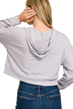 Sarah Express Women’s Ribbed Drop Shoulder Cropped Hoodie Casual