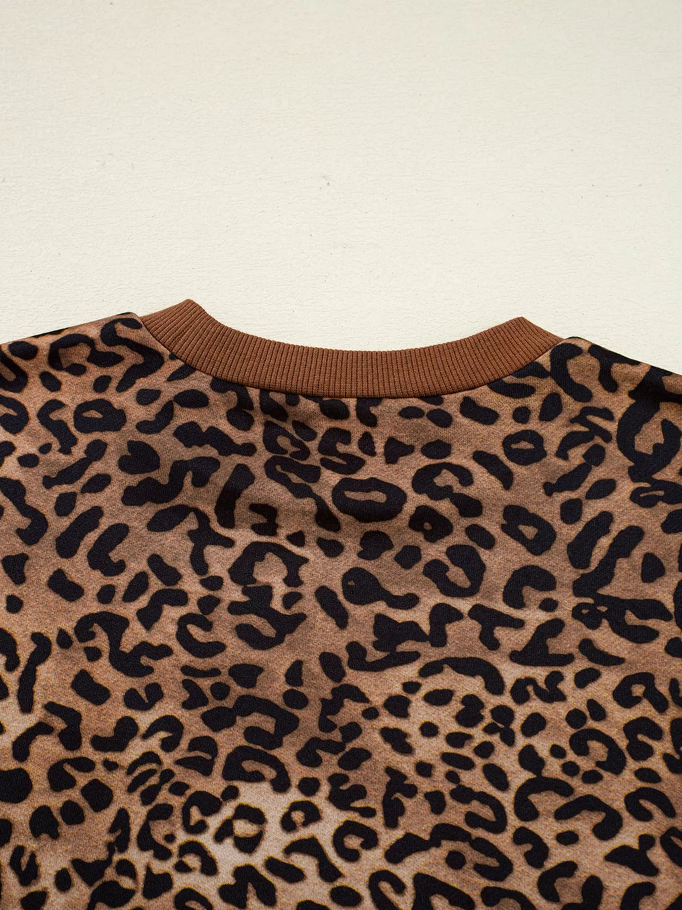 Sarah Express Women's Leopard Print Contrast Trim Long Sleeve Top and Pants Set