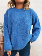 Sarah Express Women's Contrast Trim Round Neck Cozy Sweater