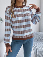 Sarah Express Women's Striped Round Neck Long Sleeve Sweater