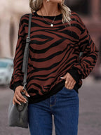 Sarah Express Women's Zebra Print Round Neck Casual Sweatshirt