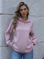 Sarah Express Women's Ribbed Quarter Zip Long Sleeve Sweatshirt Dusty Pink