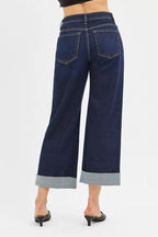 Sarah Express Women’s Mid Rise Ankle Jeans with Wide Roll Up Cuff

