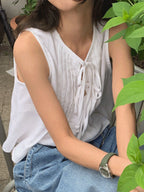 Sarah Express Women's Tie-Front Sleeveless Summer Blouse