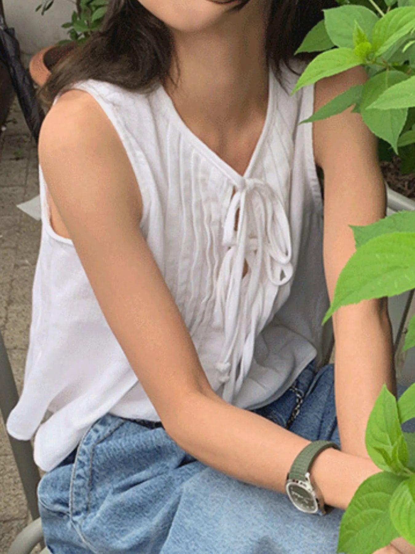 Sarah Express Women's Tie-Front Sleeveless Summer Blouse