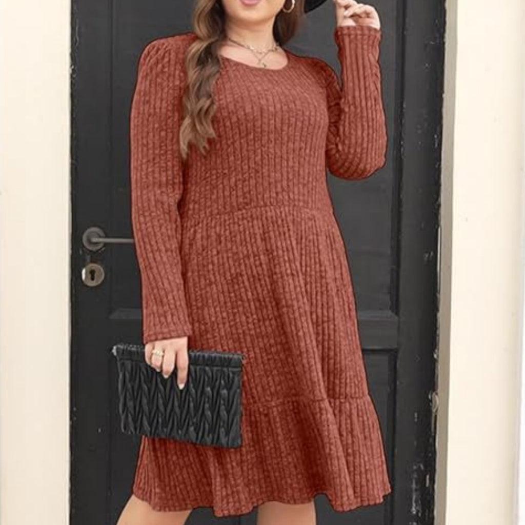 Women's Round Neck Knitted Sweater Dress Long Sleeve Bodycon