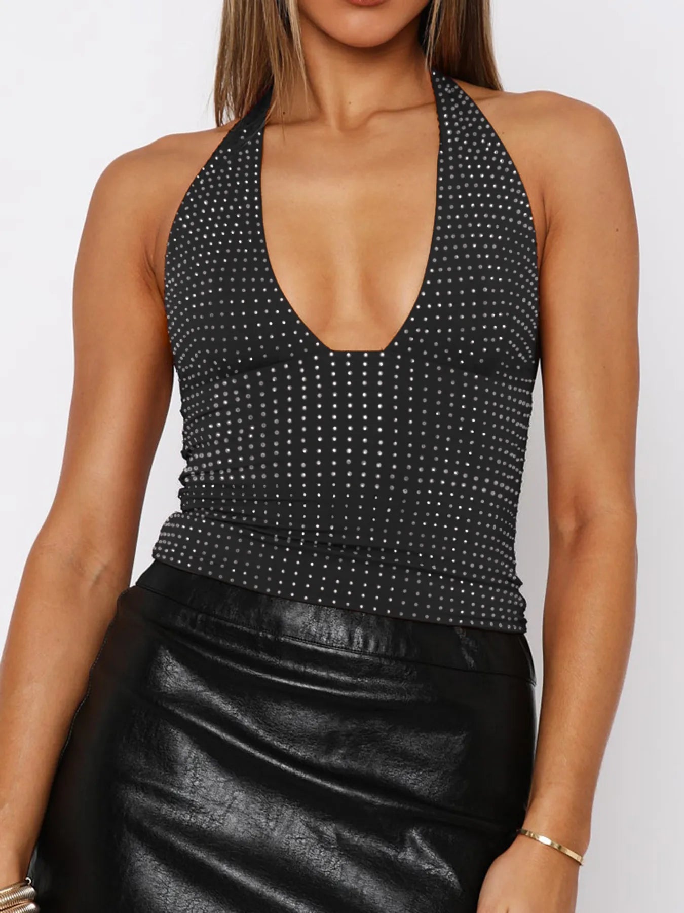 Sarah Express Women's Sequin Halter Neck Cami Top - Backless Party Camisole Wine Red