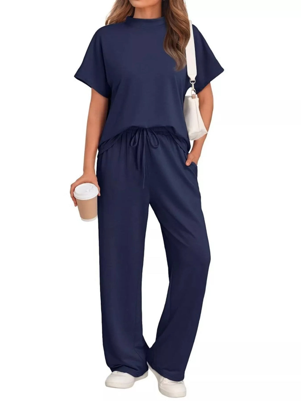 Sarah Express Women's Round Neck Short Sleeve Top and Pants Set - Plus Size
