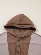 Sarah Express Women's Oversize Waffle Patchwork Exposed Seam Casual Hoodie